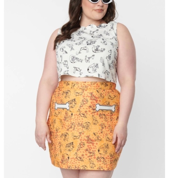 Unique Vintage x Flintstones Official Collaboration Orange Mini Skirt• Large NWT - Picture 1 of 4
